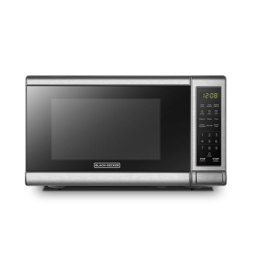 BLACKDECKER  Black+Decker Em720Cb7 Digital Microwave Oven With Turntable Push-Button Door, 700W, Stainless Steel, 0.7 Cu.ft