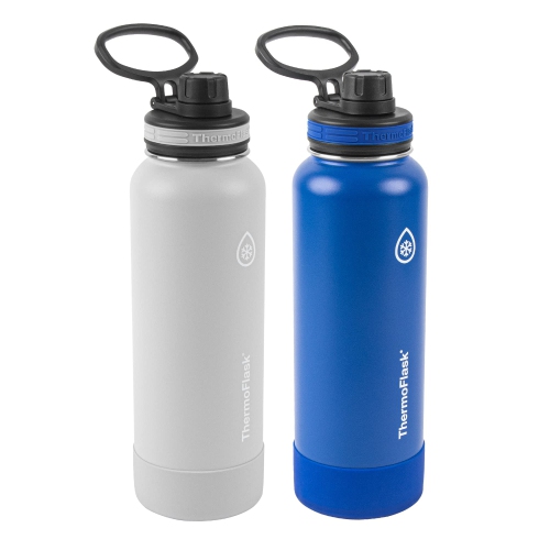 THERMOFLASK  Double Wall Vacuum Insulated Stainless Steel 2-Pack Of Water Bottles, 1.2 Liter / 40 Ounce, Ice Gray/azure