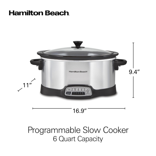 Hamilton Beach Programmable Slow Cooker, 6 Quart Capacity, Silver, 33463