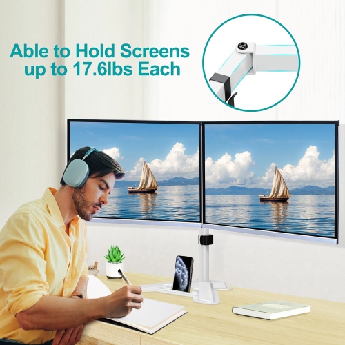 Dual Monitor Stand - Free Standing Full Motion Monitor Desk Mount Fits 2 Screens up to 27 inches,17.6lbs with Height Adjustable, VESA 75x75 100x100,