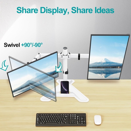 Dual Monitor Stand - Free Standing Full Motion Monitor Desk Mount Fits 2 Screens up to 27 inches,17.6lbs with Height Adjustable, VESA 75x75 100x100,