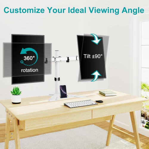 Dual Monitor Stand - Free Standing Full Motion Monitor Desk Mount Fits 2 Screens up to 27 inches,17.6lbs with Height Adjustable, VESA 75x75 100x100,