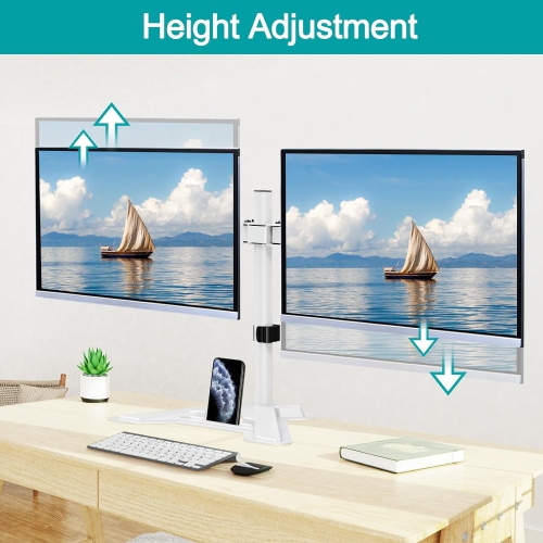 Dual Monitor Stand - Free Standing Full Motion Monitor Desk Mount Fits 2 Screens up to 27 inches,17.6lbs with Height Adjustable, VESA 75x75 100x100,