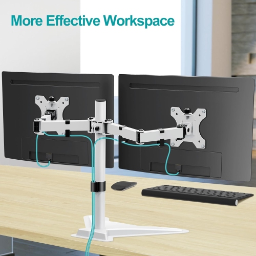 Dual Monitor Stand - Free Standing Full Motion Monitor Desk Mount Fits 2 Screens up to 27 inches,17.6lbs with Height Adjustable, VESA 75x75 100x100,