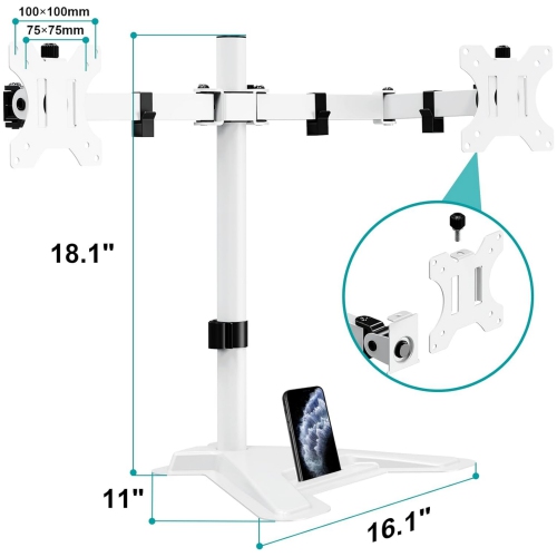 Dual Monitor Stand - Free Standing Full Motion Monitor Desk Mount Fits 2 Screens up to 27 inches,17.6lbs with Height Adjustable, VESA 75x75 100x100,