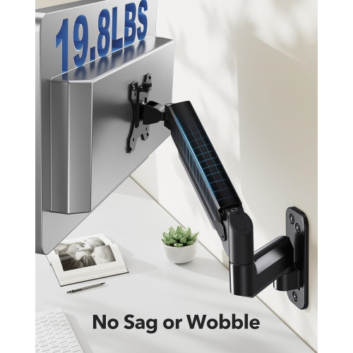 Monitor Wall Mount for 17 to 32 Inch Screens up to 19.8 lbs, Single Monitor Arm Mount with Gas Spring, Full Motion Height Adjustable VESA Monitor