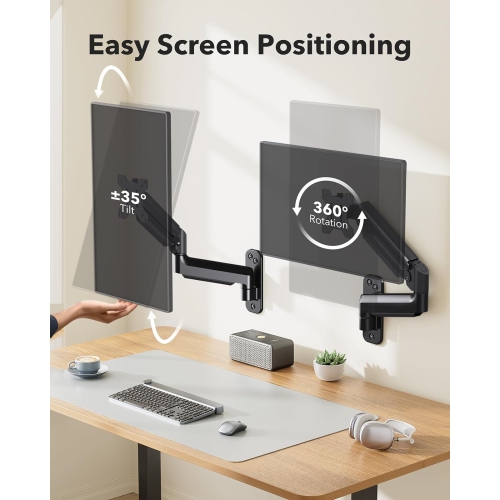 Monitor Wall Mount for 17 to 32 Inch Screens up to 19.8 lbs, Single Monitor Arm Mount with Gas Spring, Full Motion Height Adjustable VESA Monitor