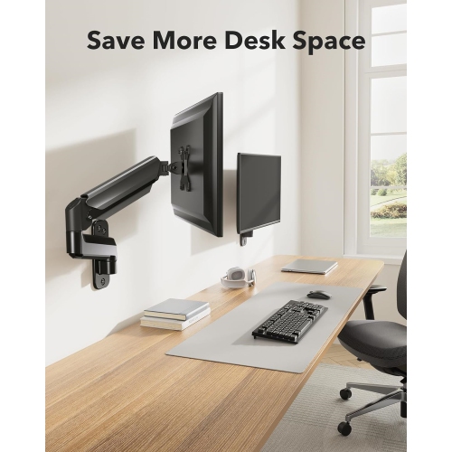 Monitor Wall Mount for 17 to 32 Inch Screens up to 19.8 lbs, Single Monitor Arm Mount with Gas Spring, Full Motion Height Adjustable VESA Monitor