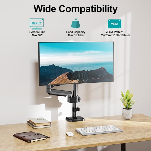 Single Monitor Mount, Desk Mount for 13-32 inch Computer Screen, Adjustable Tall Monitor Arm with 25 inch Max Height, Holds 4.4-19.8 lbs, Full Motion