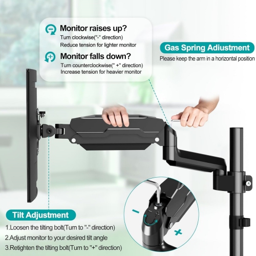 Single Monitor Mount, Desk Mount for 13-32 inch Computer Screen, Adjustable Tall Monitor Arm with 25 inch Max Height, Holds 4.4-19.8 lbs, Full Motion