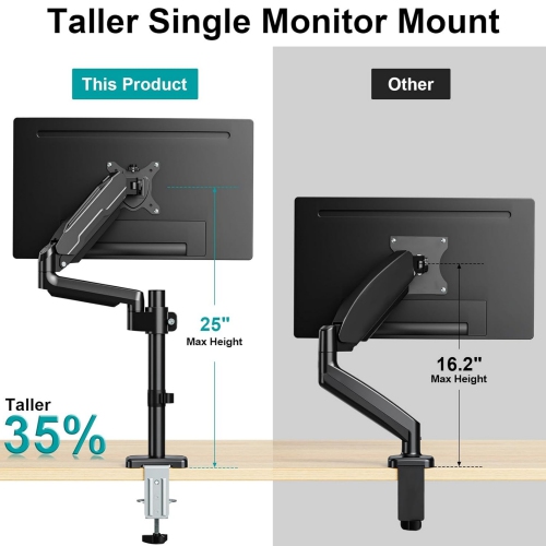 Single Monitor Mount, Desk Mount for 13-32 inch Computer Screen, Adjustable Tall Monitor Arm with 25 inch Max Height, Holds 4.4-19.8 lbs, Full Motion