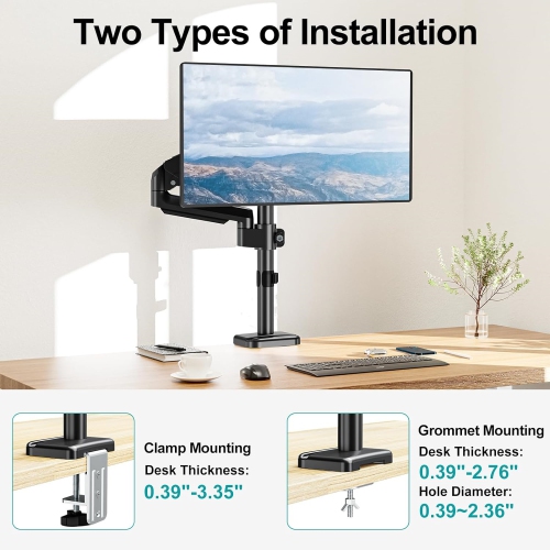 Single Monitor Mount, Desk Mount for 13-32 inch Computer Screen, Adjustable Tall Monitor Arm with 25 inch Max Height, Holds 4.4-19.8 lbs, Full Motion
