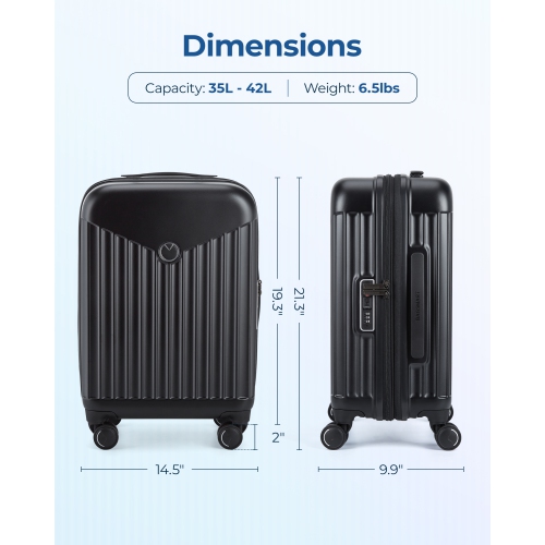 Valise rigide de 20 po à roulettes pivotantes Odyssey de Bagsmart Airline - Noir