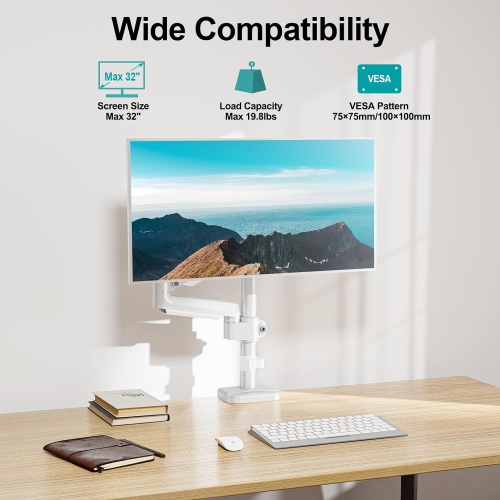 Single Monitor Mount, Desk Mount for 13-32 inch Computer Screen, Adjustable Tall Monitor Arm with 25 inch Max Height, Holds 4.4-19.8 lbs, Full Motion