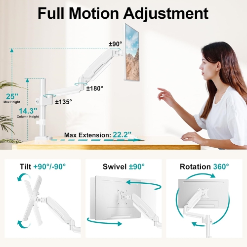Single Monitor Mount, Desk Mount for 13-32 inch Computer Screen, Adjustable Tall Monitor Arm with 25 inch Max Height, Holds 4.4-19.8 lbs, Full Motion