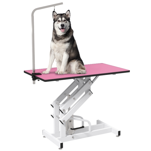 PAWHUT  Dog Grooming Table, Deluxe Professional Pet Grooming Table for Larger Dogs Z-Lift Hydraulic With Arm Noose - In Pink