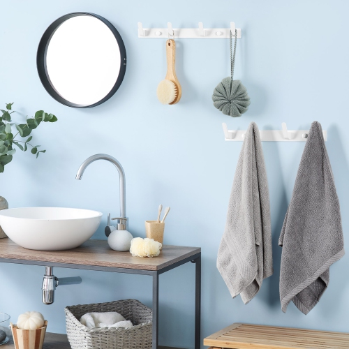 Metal Wall Hooks, 4 White Horizontal Hooks, Bathroom Kitchen Entry Organiser