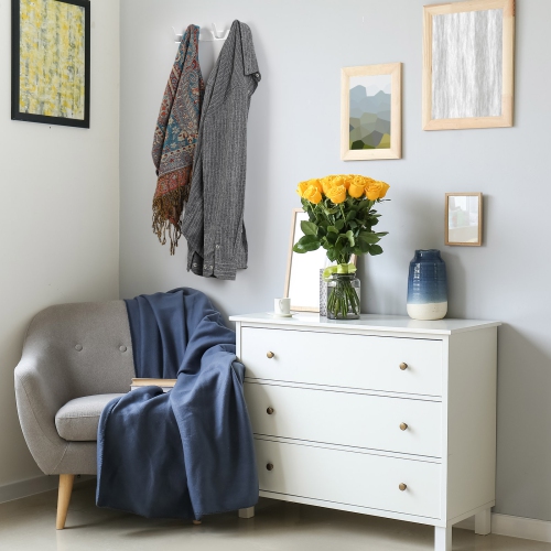 Metal Wall Hooks, 4 White Horizontal Hooks, Bathroom Kitchen Entry Organiser