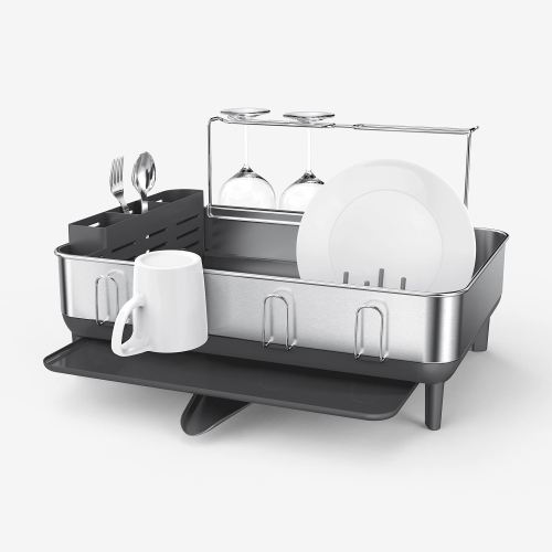 Simplehuman – Support de séchage à plat de cuisine avec bec pivotant, cadre en acier inoxydable résistant aux traces de doigts, plastique gris, 2021