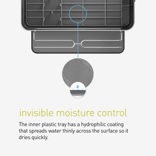 simplehuman Kitchen Dish Drying Rack With Swivel Spout, Fingerprint-Proof Stainless Steel Frame, Grey Plastic, 2021 Mo..