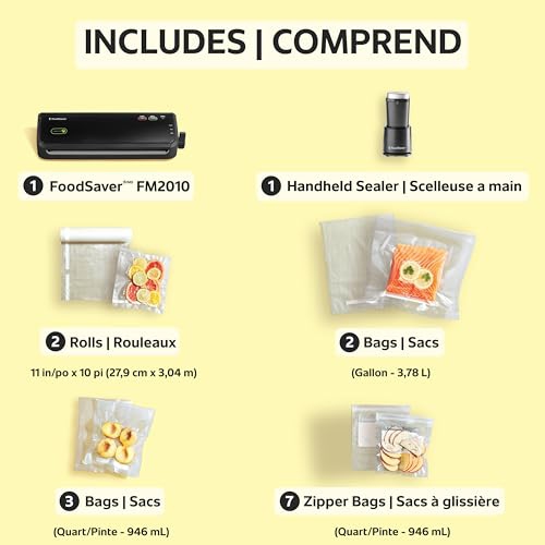 Trousse de démarrage pour scelleuse sous vide avec rouleaux et sacs de rangement sous vide de FoodSaver | Noir | FM2010