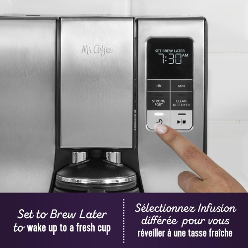 Mr. Coffee Programmable Coffee Maker | 10-Cup Coffee Machine with Thermal Carafe | Stainless Steel