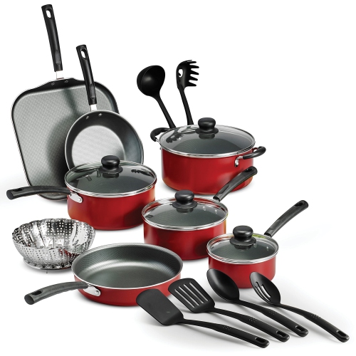 TRAMONTINA  Primaware 18 PC Aluminum Nonstick Cookware Set – In Red