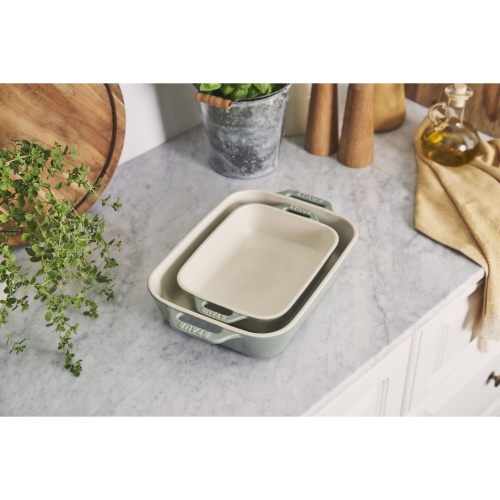 STAUB Ceramique Rectangular Baking Dish Set Eucalyptus 2 Piece