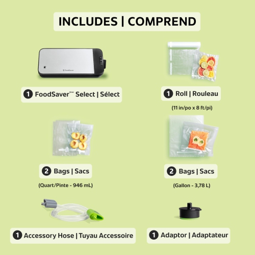 FoodSaver Select Vacuum Sealer Machine Starter Kit with Vacuum Seal Storage Bags & Rolls Stainless Steel VS2120