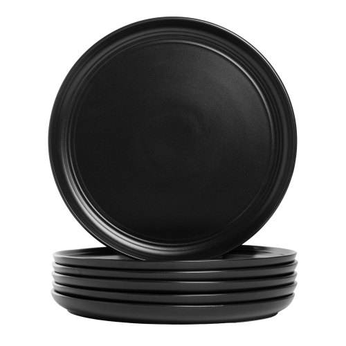 Double Line 10.5" Dinner Plate, Set of 6, Matte in Black