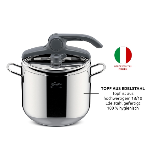 Lagostina Irradial Pressure Cooker Control Lagoeasy'Up, 7 L, 18/10 Stainless Steel, 22 cm