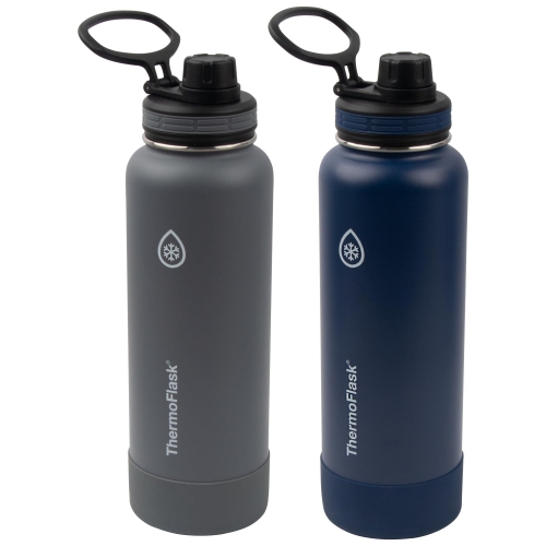 THERMOFLASK  40 OZ Double Wall Vacuum Insulated Stainless Steel 2-Pack Of Water Bottles, Midnight/stone