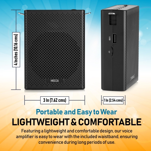 Portable Mini Voice Amplifier, Built-in Rechargeable Wired Portable Microphone and Speaker with Waist-Band, Bluetooth Megaphone PA System Supports