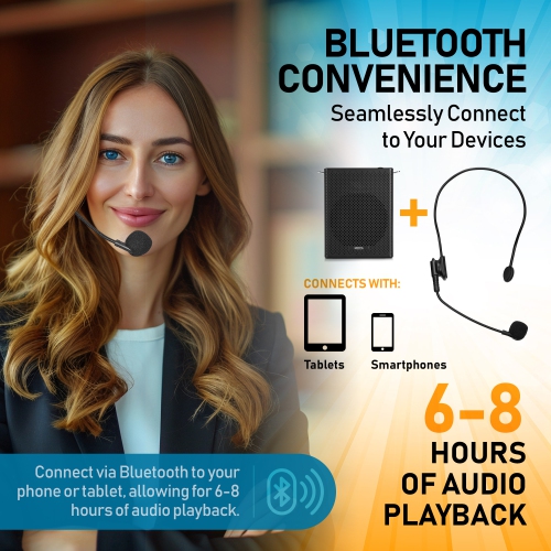 Portable Mini Voice Amplifier, Built-in Rechargeable Wired Portable Microphone and Speaker with Waist-Band, Bluetooth Megaphone PA System Supports