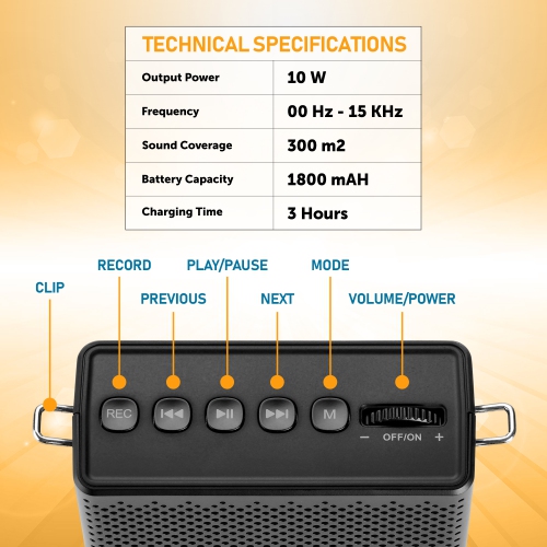 Portable Mini Voice Amplifier, Built-in Rechargeable Wired Portable Microphone and Speaker with Waist-Band, Bluetooth Megaphone PA System Supports