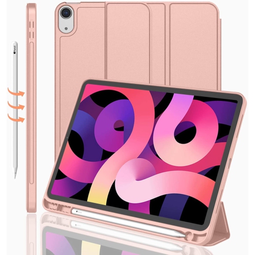 [CS] Slim Magnetic Smart Cover Stand Case & Pencil Holder for Apple iPad Air 11" 2024, Rose Gold