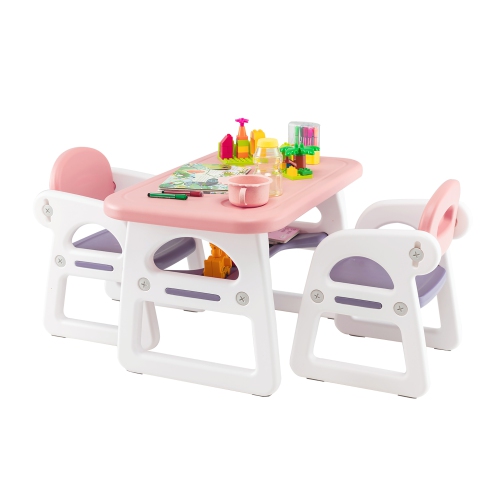 Costway 3-Piece Kids Table and Chair Set Toddler Activity Study Desk with Building Blocks