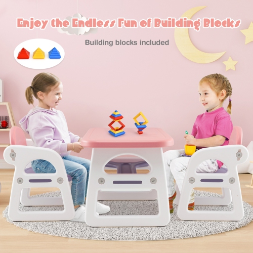 Ensemble 3 pièces table et chaises pour enfants avec bureau d'étude et blocs de construction de Costway