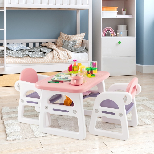 Ensemble 3 pièces table et chaises pour enfants avec bureau d'étude et blocs de construction de Costway