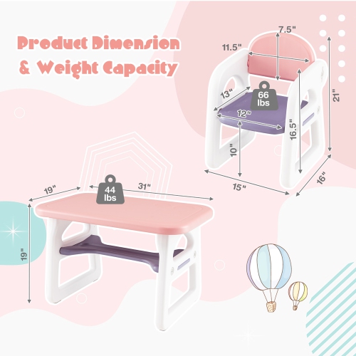 Ensemble 3 pièces table et chaises pour enfants avec bureau d'étude et blocs de construction de Costway