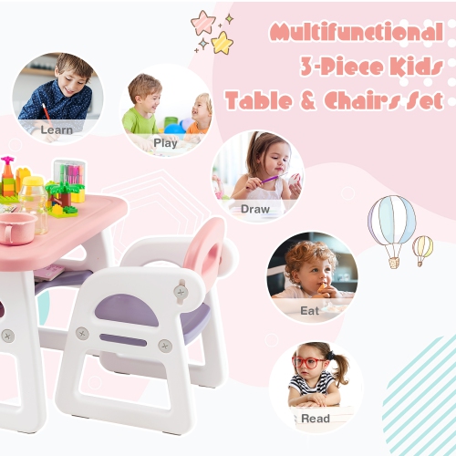 Ensemble 3 pièces table et chaises pour enfants avec bureau d'étude et blocs de construction de Costway