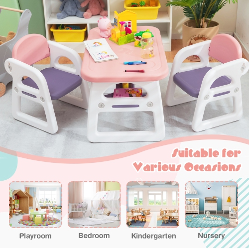 Ensemble 3 pièces table et chaises pour enfants avec bureau d'étude et blocs de construction de Costway