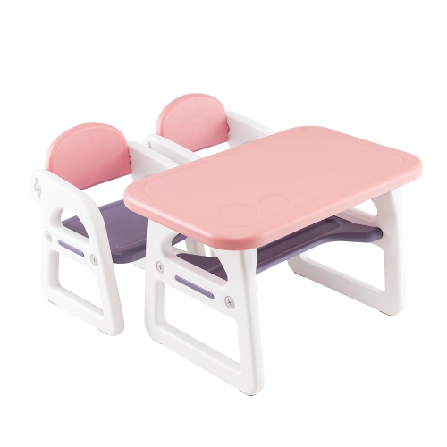 Ensemble 3 pièces table et chaises pour enfants avec bureau d'étude et blocs de construction de Costway