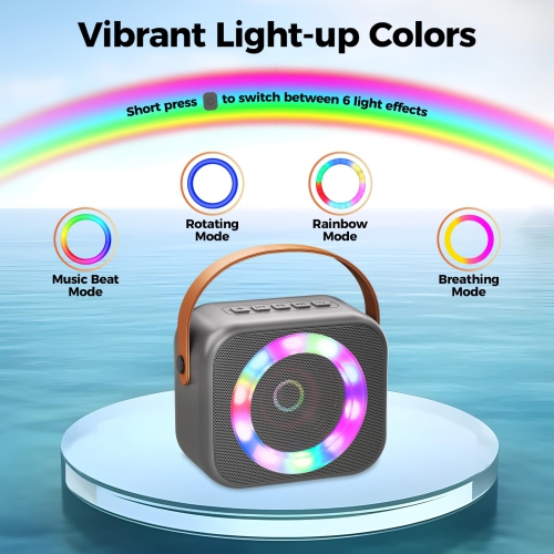 Machine à karaoké pour enfants, mini haut-parleur portatif Bluetooth karaoké avec 2 microphones sans fil et lumières colorées pour enfants adultes,