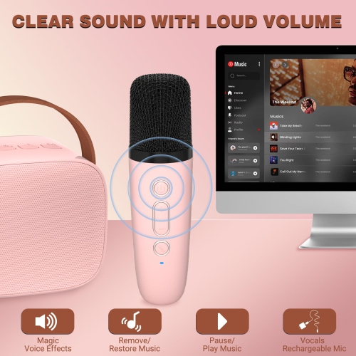 Mini Karaoke Machine for Kids, Portable Bluetooth Speaker with Wireless Microphone, Music Player Toys Gifts for Boys GirlsBirthday Christmas Party