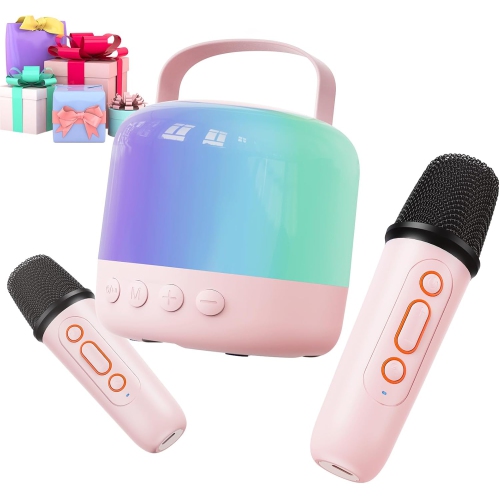 Karaoke Machine Kids, Mini Karaoke Machine with 2 Wireless Microphone for Kids, Birthday Gift Karaoke Microphone Kids Toys for Girls and Boys 2, 3,