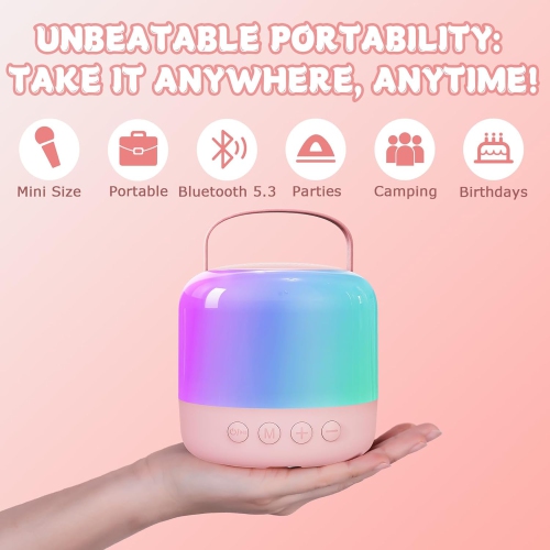 Karaoke Machine Kids, Mini Karaoke Machine with 2 Wireless Microphone for Kids, Birthday Gift Karaoke Microphone Kids Toys for Girls and Boys 2, 3,