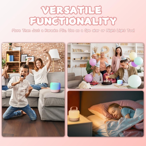 Karaoke Machine Kids, Mini Karaoke Machine with 2 Wireless Microphone for Kids, Birthday Gift Karaoke Microphone Kids Toys for Girls and Boys 2, 3,