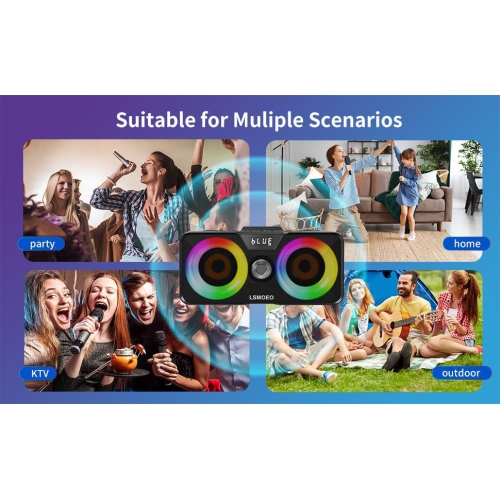 Portable Bluetooth Karaoke Machine with 2 Wireless Microphones, LED Disco Lights, PA Speaker System, USB/SD/AUX, Home Karaoke Set for Adults & Kids,