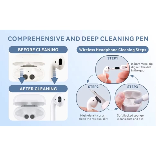 Trousse de nettoyage pour AirPods Pro 1 2 3 Stylo de nettoyage multifonction avec brosse douce éponge de flocage pour écouteurs Bluetooth Étui Outils
